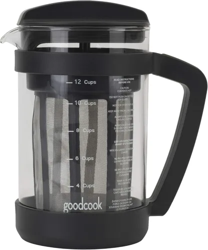 GoodCook Koffe - Cafetera de vidrio de 1,5 L con marco de plástico sin BPA