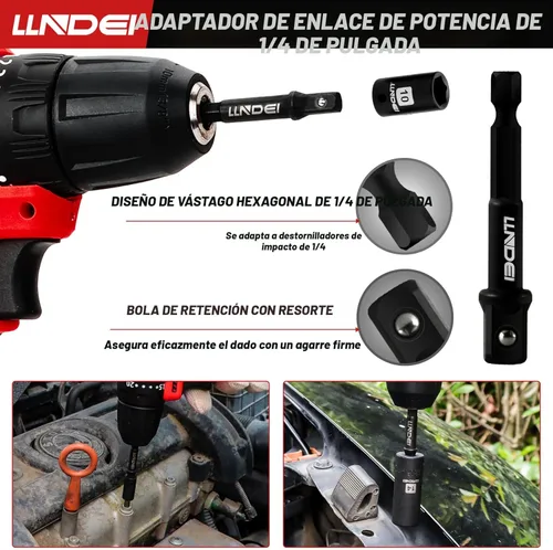 Miniatura 8 de LLNDEI Juego de llaves de impacto de trinquete de 1/4 pulgada de 83 piezas, llave de trinquete de 72T, juego de herramientas mecánicas CR-V
