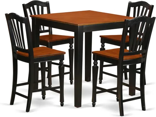 Miniatura 8 de East West Furniture PBCH3-BLK-C - Juego de mesa de comedor de 3 piezas de altura para mostrador de cocina contiene una mesa de comedor cuadrada y 2