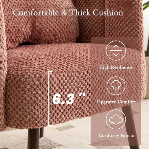 Miniatura 7 de Furniliving Silla de tocador de terciopelo rosa, silla decorativa con patas y almohada de madera, silla de lectura de pétalos para dormitorio, sala