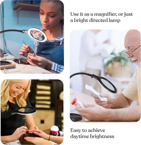 Miniatura 6 de Brightech LightView Pro Flex 2 en 1: Lámpara de escritorio con aumento, Lupa ligera de 2.25x, Lupa ajustable con cuello de cisne y luz para Negro