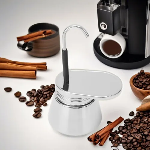 Miniatura 5 de Cafetera portátil de acero inoxidable para estufa de un solo canal, cafetera de café clásico para acampar en casa 50mL