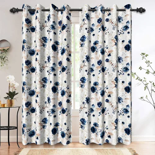 Miniatura 37 de Renaiss - Cortinas opacas florales boho, cortinas de ventana con aislamiento térmico y estampado de flores y plantas bohemias para dormitorio