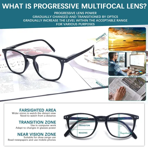 Miniatura 3 de Progressive - Anteojos de lectura multienfoque con bloqueo de luz azul para mujeres/hombres, lectura para computadora con bisagra de resorte