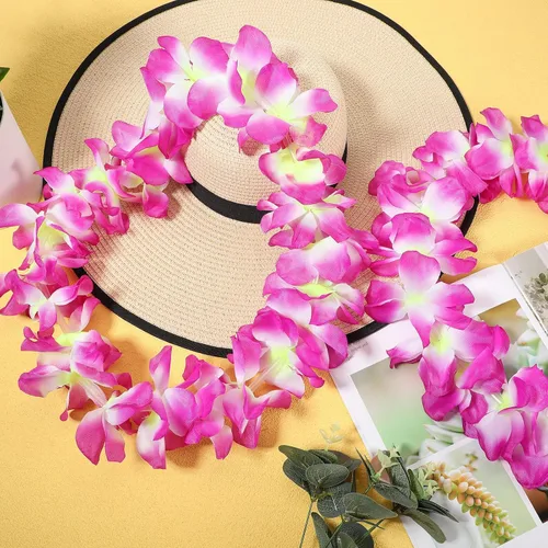 Miniatura 4 de Sherr 48 piezas Collares de leis hawaianas LED con luces LED, collares de flores de Luau para mascarada, playa, boda tropical, suministros