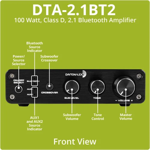 Miniatura 2 de Dayton Audio DTA-2.1BT2 Bluetooth 5.0 Audio estéreo 2.1 canal amplificador receptor mini Hi-Fi clase D amplificador integrado 2.1 CH para altavoces