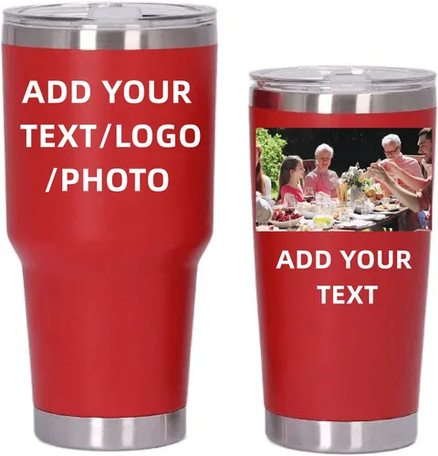 Miniatura 20 de Vaso de acero inoxidable con foto personalizada de 20 onzas / 30 onzas, taza de café personalizada con tapa y pajilla, taza aislada al vacío