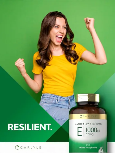 Miniatura 7 de Carlyle Cápsulas blandas de vitamina E de 1000 UI con tocoferoles mixtos 120 píldoras Suplemento de origen natural Fórmula sin OMG y sin