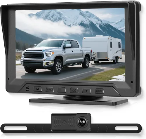Sistema de cámara de respaldo con cable de 7 pulgadas con rango de radar, visión nocturna IR de 1080P, impermeable IP68, súper gran angular, líneas