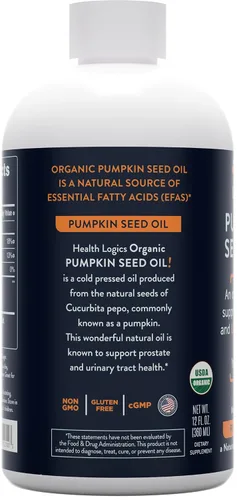 Miniatura 2 de Health Logics Aceite de semilla de calabaza de 12 onzas orgánico prensado en frío Vegetariano, sin OMG, sin gluten Seguro para cocinar Apoya