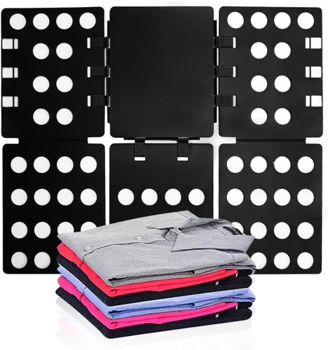 GYE Tabla plegable para camisetas, carpeta de ropa, organizador de lavandería, herramienta duradera, de plástico, fácil y rápido, plegable para Negro