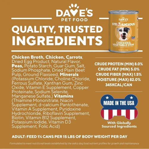 Miniatura 6 de Dave's Pet Food Stewlicious - Alimento húmedo para perros sin granos (pollo y verduras en salsa), fabricado en Estados Unidos naturalmente
