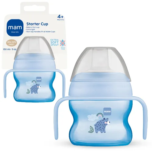 Taza de iniciación MAM (1 unidad), Taza con Asas Antideslizantes y Boquilla Extra Suave sin Derrames, Taza de Beber para Niños de 4+ Meses, Cinco
