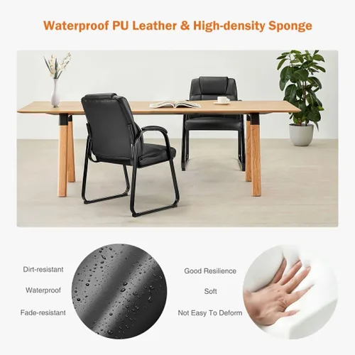 Miniatura 4 de Silla de sala de conferencias de piel sintética, sillas de respaldo alto con brazos acolchados y sin ruedas, silla de invitados para sala de espera