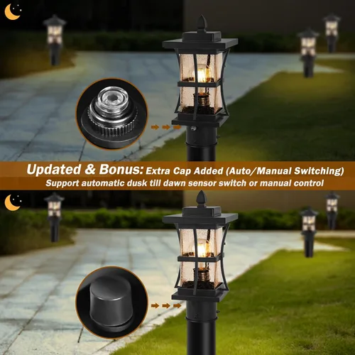 Miniatura 5 de Lámpara de poste para exteriores del atardecer al amanecer con base de montaje tipo muelle - Iluminación de poste negro para exteriores, linterna