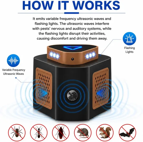 Miniatura 6 de Tirgo Repelente de ratones, enchufe ultrasónico, repelente de plagas ultrasónico para interiores, repelente ultrasónico de roedores de 360° con 4