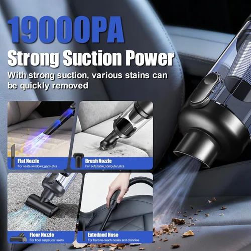 Miniatura 3 de Aspiradora de coche portátil sin cable 19000 Pa 4 en 1 aspiradora de mano inalámbrica sin escobillas motor con luz LED y boquillas múltiples