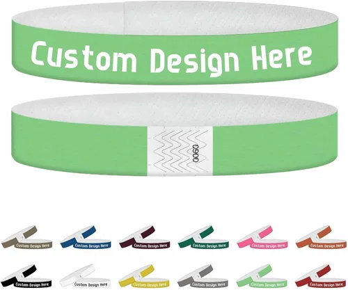 Miniatura 14 de Pulseras para eventos, pulseras personalizadas de 3/4 pulgadas, pulseras de papel personalizadas para fiestas, 100 unidades con texto, logotipo, Oro
