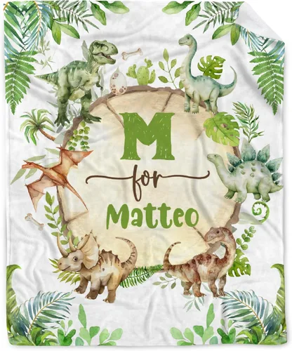 Miniatura 21 de Manta de franela de vellón de dinosaurio con nombre para niñas y niños recién nacidos, regalos personalizados, manta de forro polar suave
