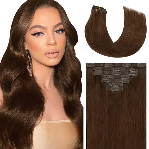 Miniatura 55 de Caliee Extensiones de cabello con pinzas de cabello humano 14 pulgadas Color 1 Negro azabache trama doble invisibles Extensiones de cabello humano