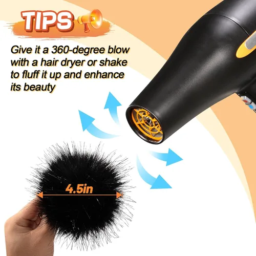 Miniatura 3 de 20 pompones de piel sintética para sombreros, pompones de 4.5 pulgadas para sombreros de tejer con lazo elástico, accesorios extraíbles de ganchillo