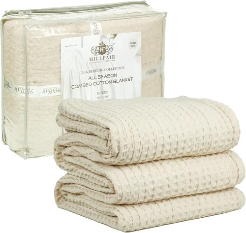 Miniatura 21 de HILLFAIR Manta de Algodón 100% Peinado– Mantas de Cama Tamaño Twin– Mantas Cálidas Suaves para Todas las Estaciones Transpirables Ligeras de Verano