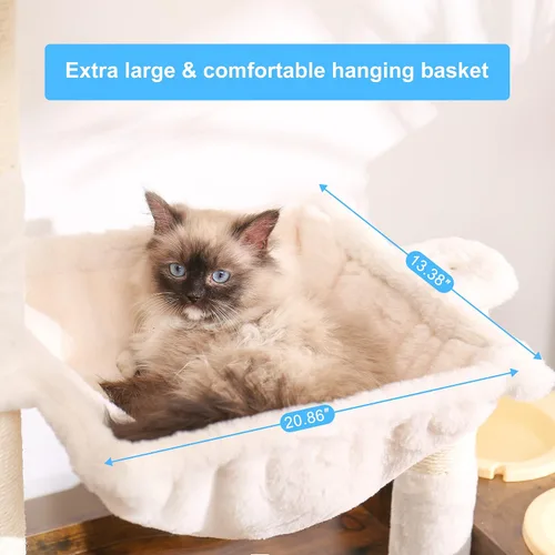 Miniatura 4 de Hey-brother Árbol para gatos con recinto de caja de arena XL, torre para gatos todo en uno para gatos de interior con hamaca grande, cama, estación