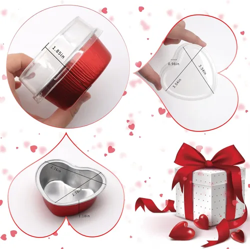 Miniatura 2 de 40 juegos de moldes para pasteles en forma de corazón, mini moldes para pasteles con tapas de 3.4 fl oz/3.5 onzas, moldes de aluminio con tapas