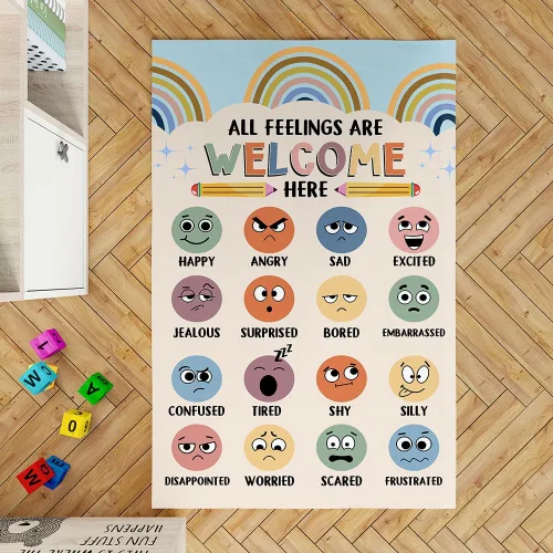Miniatura 6 de Feelings Chart - Alfombra para el aula, salud mental, alfombra de esquina calmante para clase, alfombras antideslizantes y esponjosas