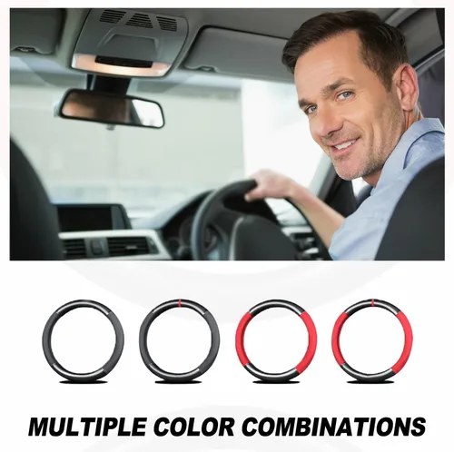 Miniatura 5 de Ergocar Funda deportiva de fibra de carbono y cuero PU para volante de automóvil, protector antideslizante para volante de automóvil universal