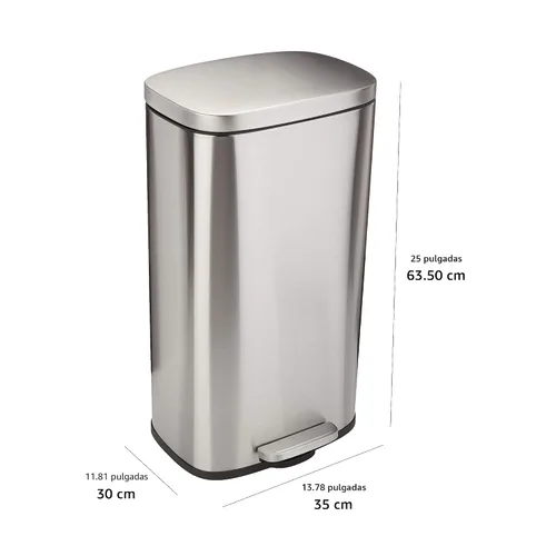 Miniatura 3 de Amazon Basics Cubo de basura mediano, 7.9 galones (30 litros), contenedor rectangular resistente a las manchas con tapa de cierre suave, pedal