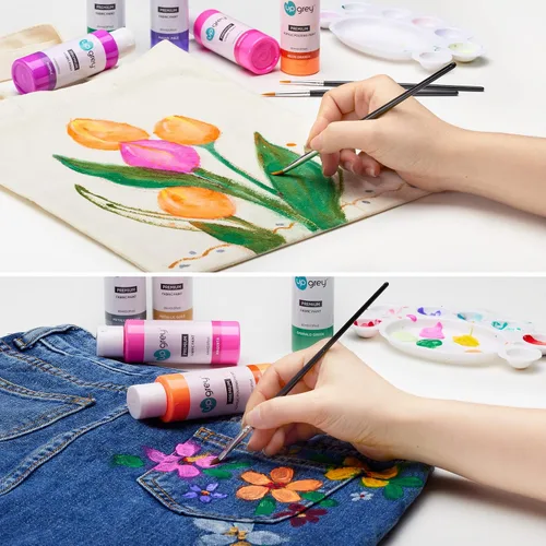 Miniatura 3 de Juego de pintura de tela para ropa, 20 colores (2.0 fl oz/2 oz cada uno) pintura textil permanente con 6 pinceles, 1 paleta, pintura de tela