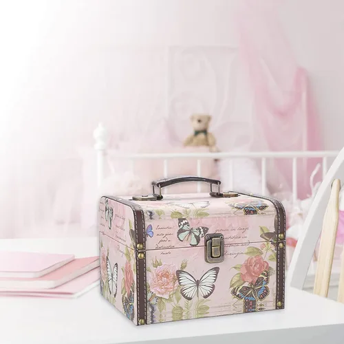 Miniatura 9 de ELLDOO Cofre decorativo del tesoro, caja de almacenamiento de madera + piel sintética para joyas, caja de recuerdos para niñas y mujeres