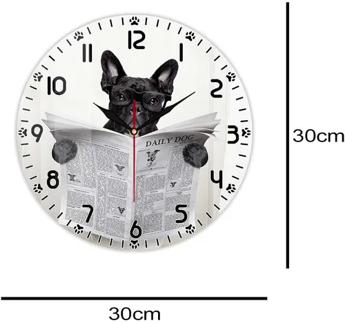 Miniatura 2 de Reloj de pared divertido de perro bulldog francés de 12 pulgadas para tienda de mascotas, batería silenciosa sin tictac, fácil de leer periódico