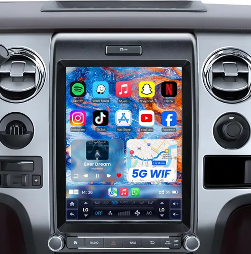 Radio de coche para Ford F150 2013 2014: CPU de 8 núcleos, pantalla táctil de 12.1 pulgadas estéreo con CarPlay Android Auto 5G WiFi GPS Bluetooth