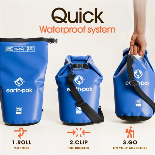 Miniatura 5 de Earth Pak Bolsa Seca Impermeable - Mochila Impermeable de Cierre Enrollable Superior Mantiene el Equipo Seco para Kayak con Funda Impermeable