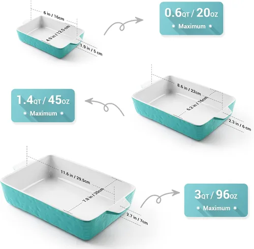 Miniatura 3 de Cacerolas para horno, platos de cerámica para hornear, bandeja para lasaña con asas, bandeja de porcelana para hornear profunda, juego de ollas