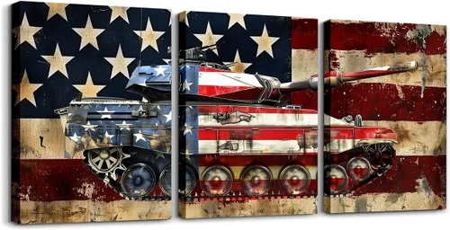 jejeloiu Lienzo retro de 3 piezas de arte de pared para sala de estar, dormitorio, 38 x 19 pulgadas, bandera estadounidense, decoración de pared