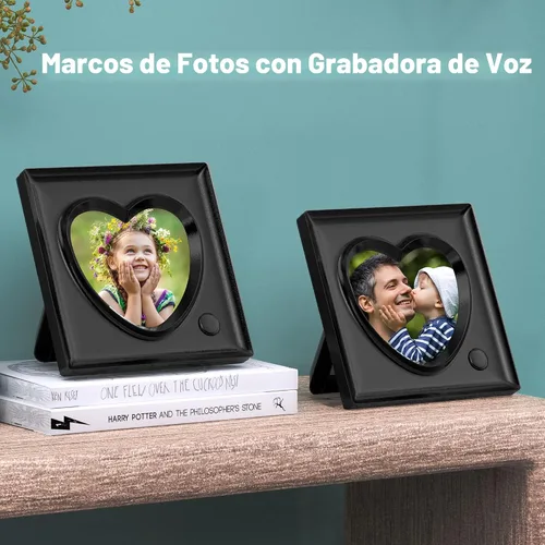 Miniatura 4 de KWANWA Marco de fotos grabable, grabación de voz de 20 segundos, marco de fotos en forma de corazón de 3.9 x 3.9 pulgadas, recuerdo personalizado