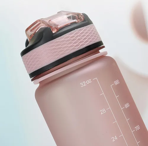 Miniatura 3 de Botella de agua de 33.8 fl oz, a prueba de fugas, libre de BPA y tóxicos, botella deportiva motivacional con tiempos para beber y pajita, fitness