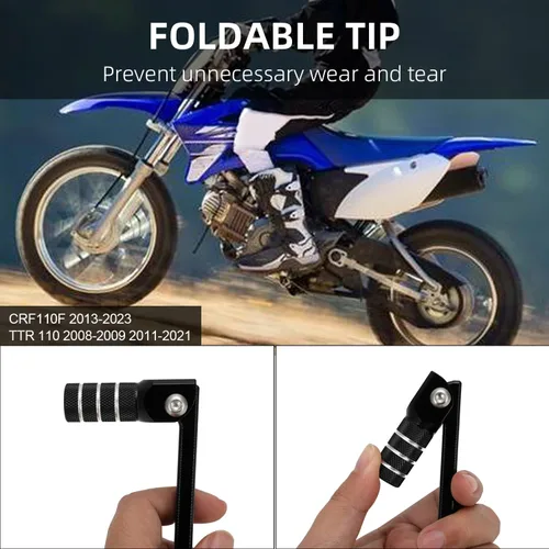 Miniatura 2 de JFG RACING Palanca de cambios para motocicleta, palanca de cambio plegable CNC para CRF 110 CRF110F 2013-2023 TTR 110 08-09 11-21 Negro