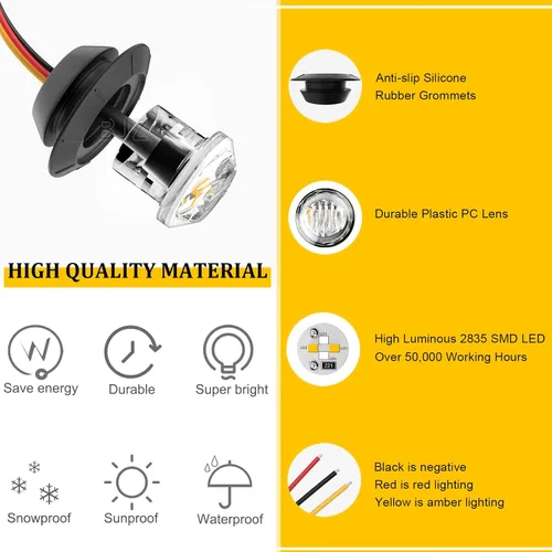 Miniatura 6 de BJZ - Juego de 10 luces LED de 3/4 de pulgada, redondas, para remolque, luz de gálibo lateral, color ámbar a verde, luz indicadora de 12 V, 4 LED