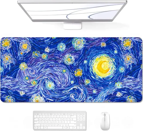 Miniatura 52 de Auhoahsil Alfombrilla grande para mouse, tamaño XXL, extendida de 35 x 15 pulgadas, base de goma antideslizante, bordes cosidos, superficie 03
