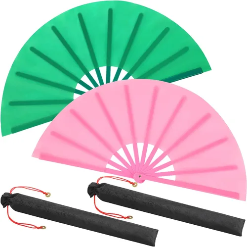 Miniatura 57 de Maitys Paquete de 2 ventiladores de mano plegables grandes de 13 pulgadas, ventiladores chinos de mano grandes para baile de línea, Tai Chi