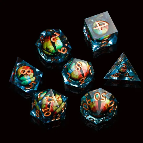 Miniatura 3 de Dados de Borde Afilado DND, Juego de Dados de Ojo DND, Dados de Ojo de Dragón de Núcleo Líquido para Juegos de Rol de Mesa