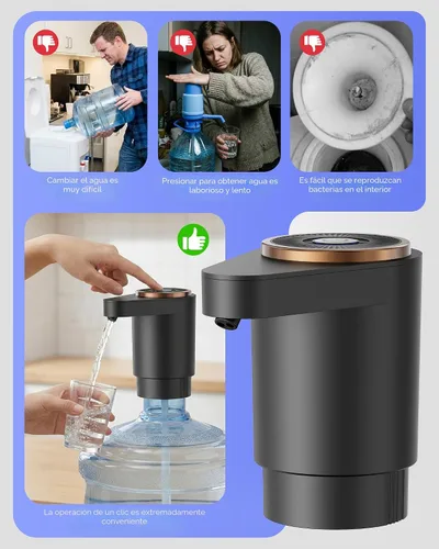 Miniatura 2 de Bomba de botella de agua, dispensador de agua eléctrico portátil para botellas de 5 galones, carga USB, interruptor automático, batería recargable