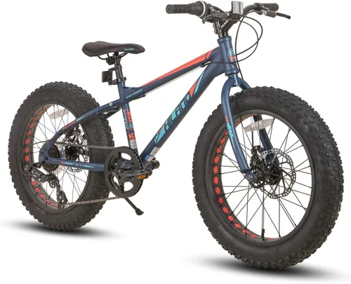 Hiland - Bicicleta de montaña con neumáticos gruesos de 20 pulgadas para niños y niñas de 5 años en adelante, Shimano de 7 velocidades, freno de Azul