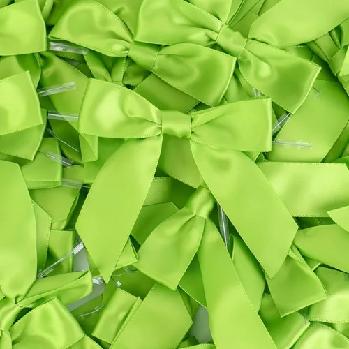 Miniatura 7 de AIMUDI Lazos con Alambre Giratorio para Bolsas de Golosinas 3.5" Lazos de Cinta de Satén Verde Manzana para Manualidades Lazos Prefabricados