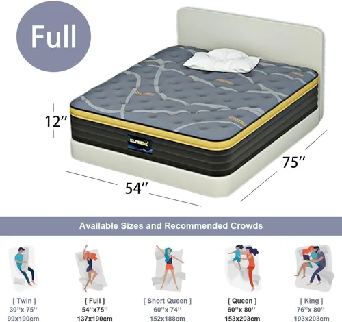 Miniatura 2 de Elfreda Colchón RV King, Colchón RV Híbrido de 12 pulgadas con Pillow Top y Resortes de Bolsillo, Espuma Viscoelástica con Resortes Internos Firmeza