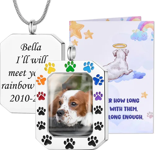 Miniatura 36 de Fanery Sue Collar personalizado para cenizas de mascotas para perros y gatos, foto y texto personalizados, regalo de condolencia, regalo de cremación